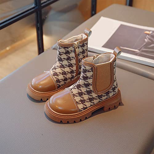 Girls Platform Lug Sole Winter Boots Ankle High Chunky Block Heel Non-Slip Leather Slip on Fashion Outdoor Booties (Khaki, 6-7 Years Little Child)2