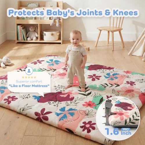 Image of 1.6 inch Thick Baby Play Mat, 71x59 Removable & Machine Washable Cover | Padded Memory Foam, Non-Slip Backing, 100% Baby-Safe Materials, Tummy Time Crawling, Outdoor, Bedroom, Living Room, Nursery