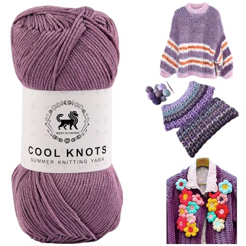 Image of NESTNHAVEN Cool Knots, Hand Knitting Yarn (1 Yarn Ball 100g) - Luxury Wool for Crochet, Amigurumi, Embroidery, Toys, Garments, Flowers and Hobby Projects (Dark Lilac)