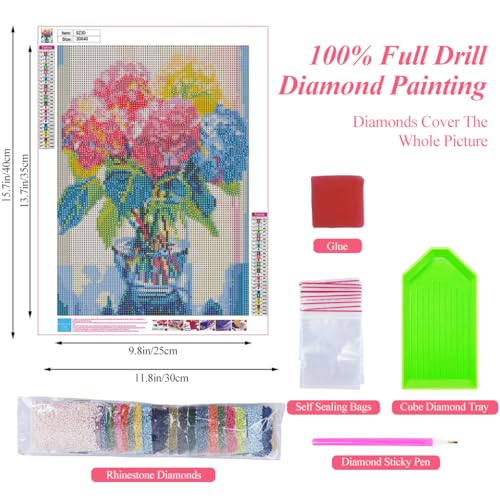 Image of HASTHIP DIY 5D Diamond Painting Art Craft Kit DIY Diamond Painting Material Kit for Kids & Adultes 12x16inch Color Hydrangea Art Diamond Painting Wall Decor No Frame DIY Diamond Painting Art Kit