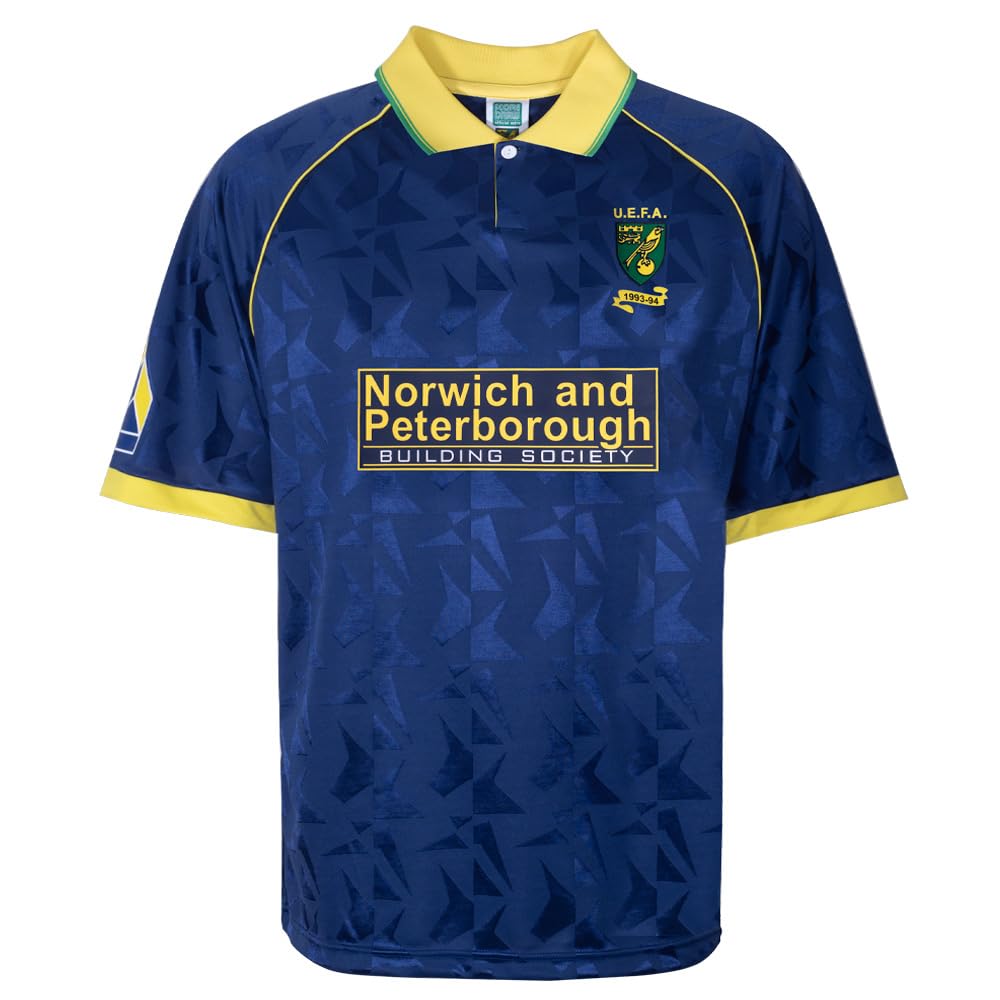 Score Draw Norwich City 1993 UEFA Away Retro Football Shirt Navy/Yellow Small Polyester