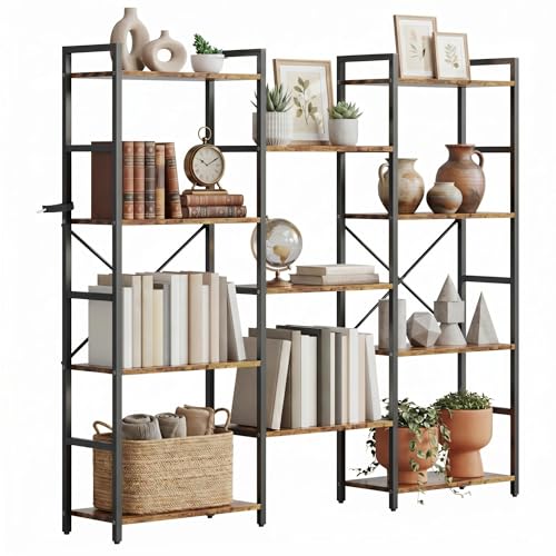Garvee 4-Tier Triple Wide Bookshelf, Large Industrial Etagere Bookcase with