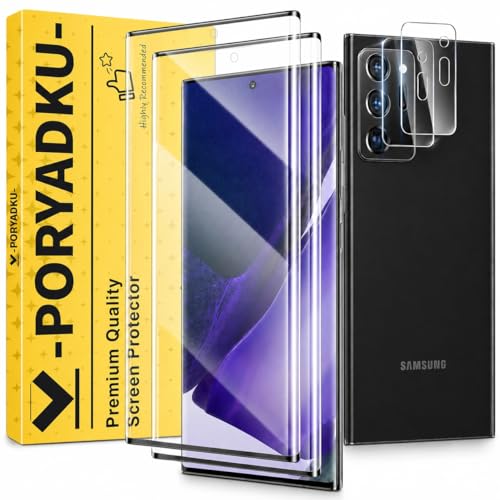 V-PORYADKU 2 Pack for Samsung Galaxy Note 20 Ultra Screen Protector (6.90 inches) + 2 Pack Camera Lens Protector 9H Tempered Glass Anti-Scratch Fingerprint Unlock HD Clear Case Friendly