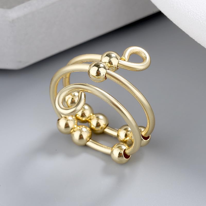 Vintage Beads Rotatable Fidget Anti Stress Opening Spinner Fidget Anxiety Silvery Color Rotate 316L Stainless Steel Rings for Women