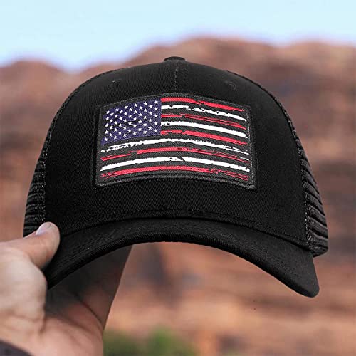 Image of American Flag Hat, Baseball Cap for Men Women, Adjustable Snapback Hats USA Flag Trucker Hat Black