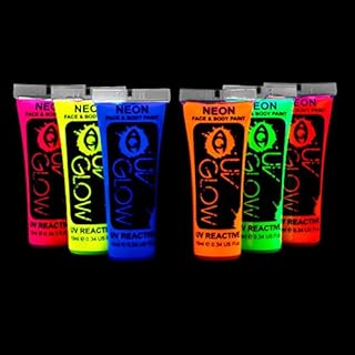 UV Glow Neon Face Paint (Set Of 6) Glow in the Dark Face Paint | Festival Face Paint Safe Non Toxic Fluorescent Bright Glow Under UV