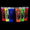 UV-Glow Bodypaint, lichaamsverf, blacklight, fluorescerende schmink, bodypaint in neonkleuren, lichtgevende kleuren, 6 x 10ml