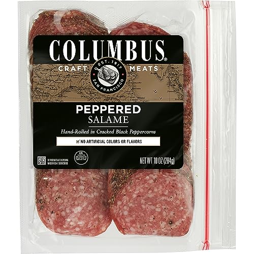 COLUMBUS Sliced Peppered Salame, 10 Oz, Authentic and Spicy Italian Flavor, Perfect for Charcuterie and Snacking