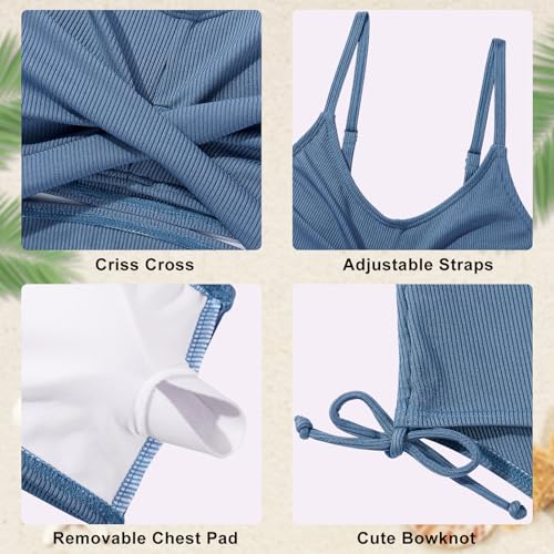 Image of Girls 2 Piece Swimsuit Hawaiian Criss Cross Bikini Bathing Suit Summer Beach Swimwear with Chest Pad 7-16T
