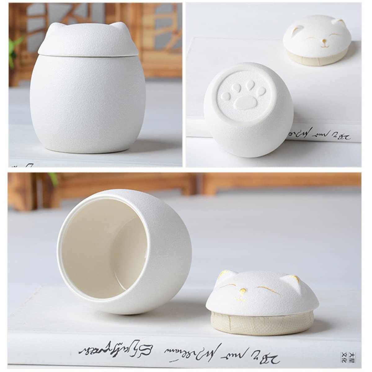 Urna para Cenizas de Gato, Forma de Gato Cremation de Forma Conmemorativa, urnas Decorativos artesanales, para Gato de urna de Gato funerarios,Blanco,500ML