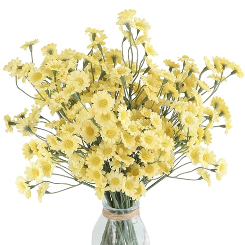 Floroom 24pcs Yellow Small Artificial Flowers Faux Silk Daisies Fake