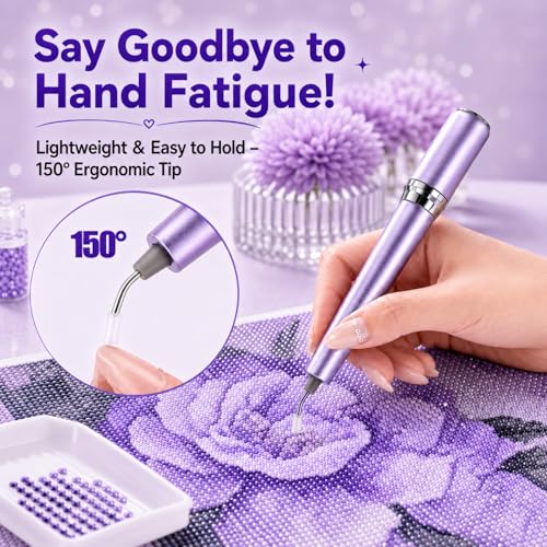 Image of SUBFIX Wireless Electric Diamond Art Pen, Vacuum Diamond Painting Pen No Wax Needed, 150 Ergonomic Tip, Quiet Lightweight & Rechargeable Diamond Art Accessories for Adults (Purple)
