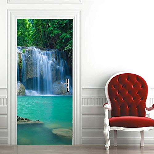 Sticker mural porte 3D cascade vinyle trompe l'oeil 73x205cm