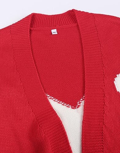 Image of Alsol Lamesa Women's Long Sleeve Cute Cardigan Sweaters V Neck Open Front Ribbed Knit Heart Sweater Coat