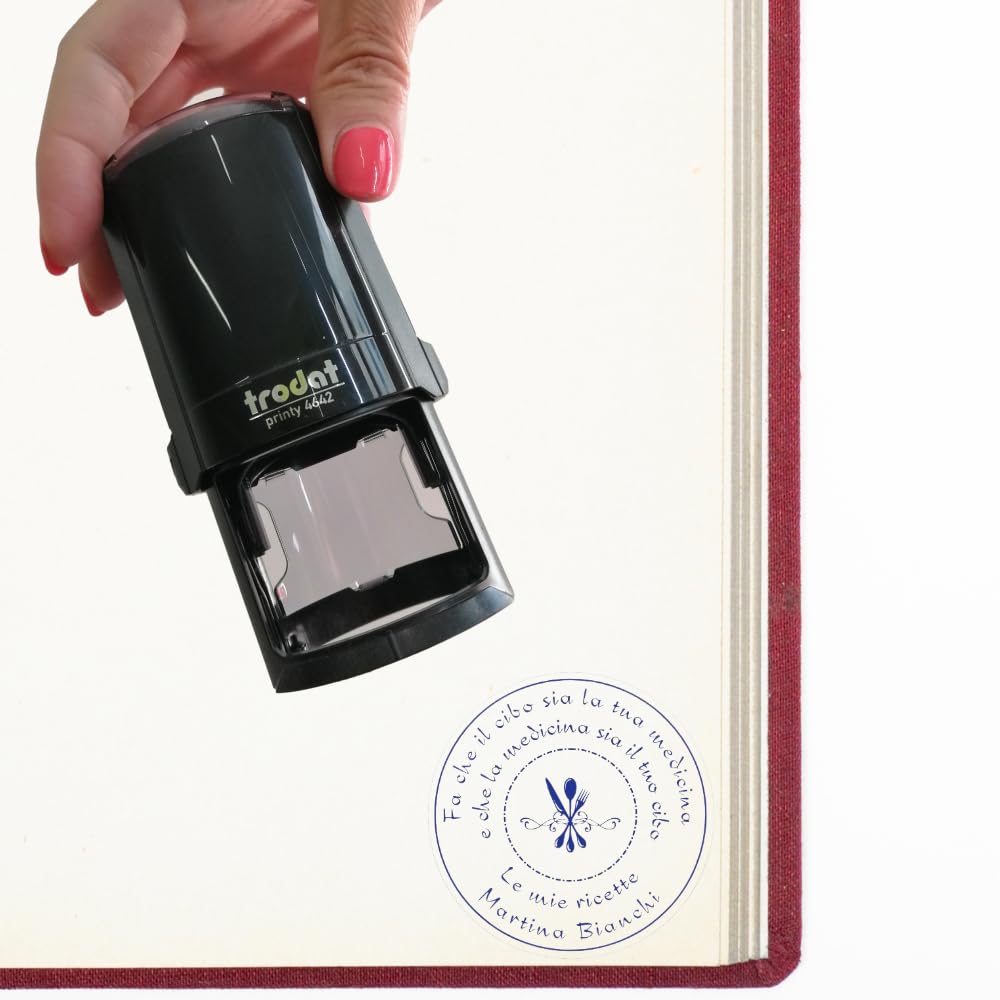 Trodat Timbro Ex Libris Monogramma PERSONALIZZATO "Le mie Ricette", Impronta Rotonda Ø 42 mm, Autoinchiostrante Printy, Libri, Biblioteca, Club del Libro (Impronta Viola)