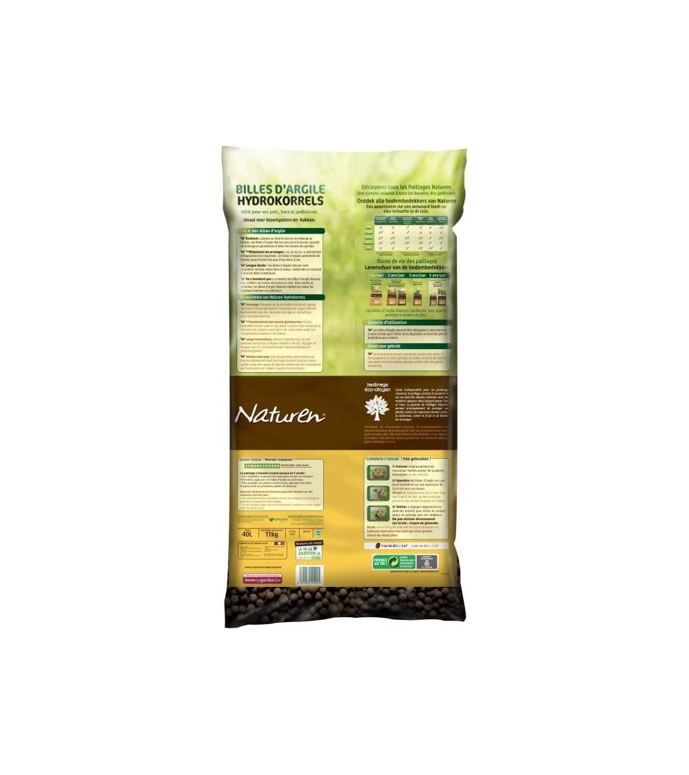 NATUREN FERTILIGENE NATGIL - Billes d'argile UAB 40 L - Améliore Le Drainage - Réduit Les arrosages - Protège Les Racines du Gel - Idéal pour Pots, bacs et jardinières - Billes de Calibre 4-16 mm