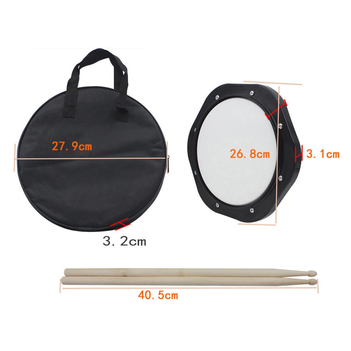 Set de Percusión Sorda de 10 Pulgadas Bolsa Simple para Practicar | ABS Ligero y Flexible, 1 Juego Portátil, para Principiantes y Adultos