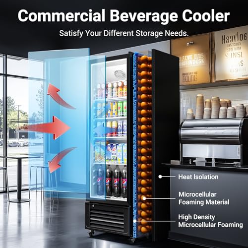Image of BODEGACOOLER 11.5 Cu.Ft. Commercial Merchandiser Refrigerators, Adjustable shelves & Automatic Defrost, Commercial Beverage Refrigerator Glass Door For Drink, Soda, Garage, Gym, Man cave, Shop, Office