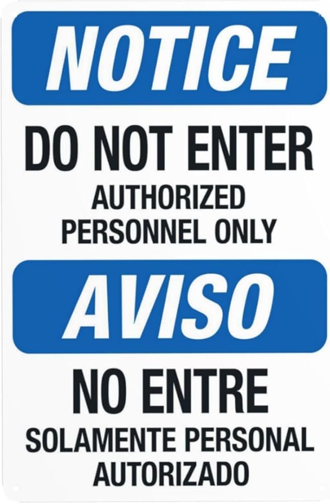 Notice Do Not Enter Authorized Personnel Only Bilingual Warning Sign Do Not Enter Security Metal Signs For Business Home Garage Street Wall Safety Caution Decor Gift For Women Men 8x12 Inch