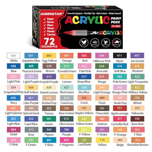 Image of Acrylic Paint Markers Brush Tip, Vivid Colors with Direct-Liquid Ink System, Professional-Grade Paint Pen for Rock Painting, Canvas, Glass, Plastic, Fabric & Creative Crafts (72 Pieces)