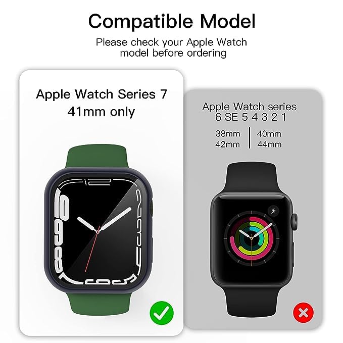 Image of Hard PC Case Compatible with Apple Watch Series 8 and 7 41mm with 9H Tempered Glass Screen Protector, Full Coverage, Touch Sensitive, Ultra-Thin HD Bumper Protective Cover - (41mm Blue)