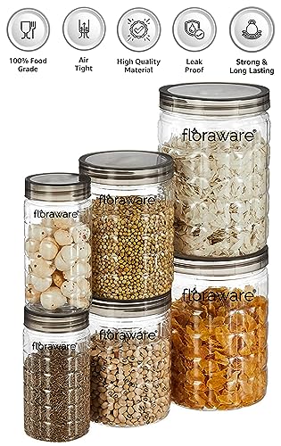 Image of Floraware Jar Container, Set of 18 (6 pcs x 280 ml Each, 6 pcs x 500 ml Each, 6 pcs x 1000 ml), Kitchen Organiser, BPA Free, Stackable (Black)