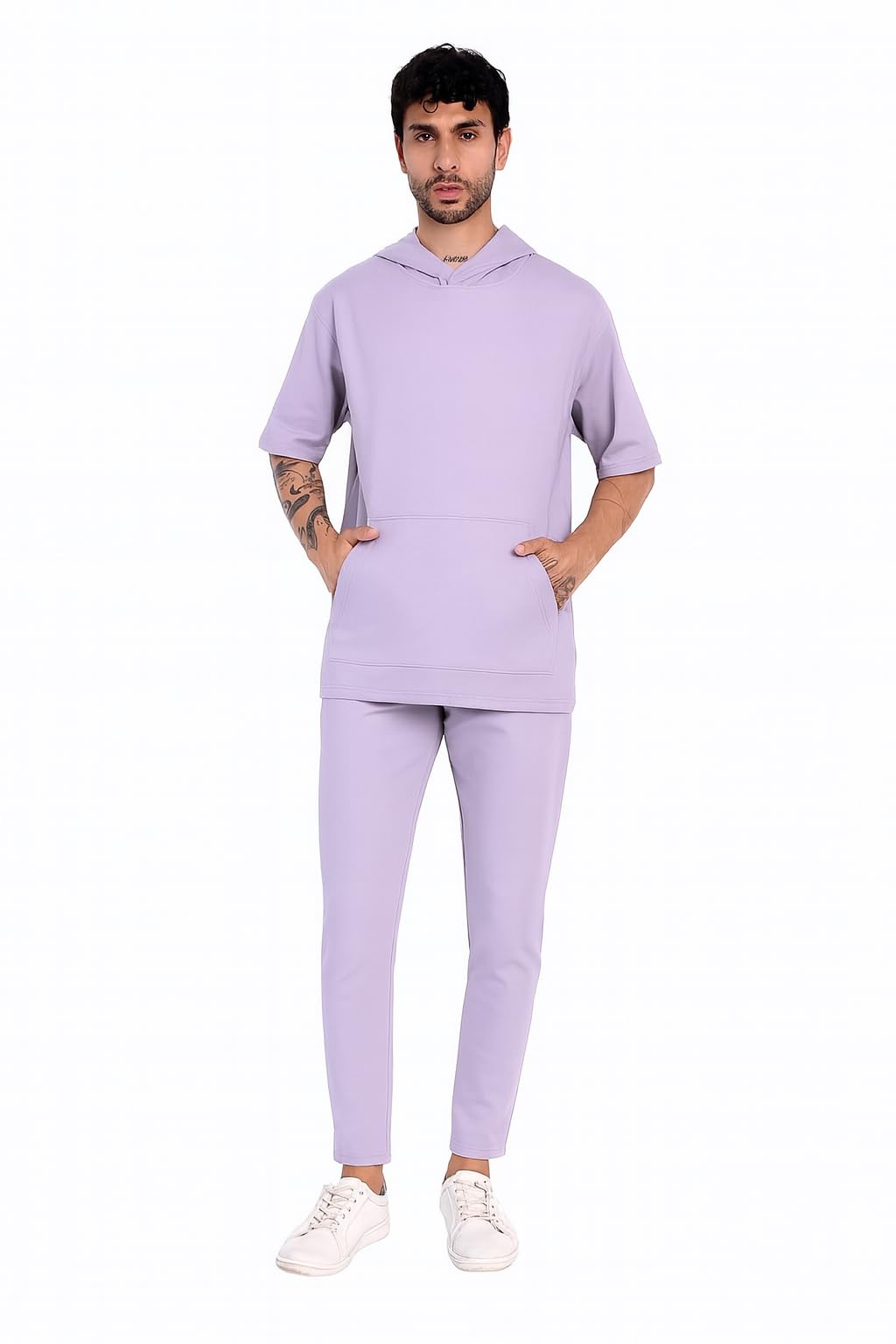 Cotton Tracksuit Coord Set, Oversized Short Sleeve Hoodie T-Shirt with Pajama (IN, Alpha-image-30