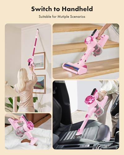 Image of Trucozie Cordless Vacuum Cleaner, 8-in-1 Lightweight Stick Vacuum with 45mins Runtime, Powerful Suction, Vacuum Cleaners for Home, Hardwood Floors, Carpet, Pet Hair, Pink