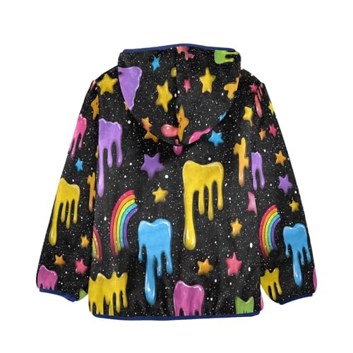 Colorful Stars Rainbows and Drips Toddler Fleece Jacket Girl Boys Hooded Fleece Jacket Coat Warm Outwear Zip-up 3-10T2