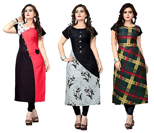 Enterprise Women's Stitched Rayon Materail Kurtis Combo, Pack of 3, or, Pack of 2 (Multicolored) ;(11-12-13)