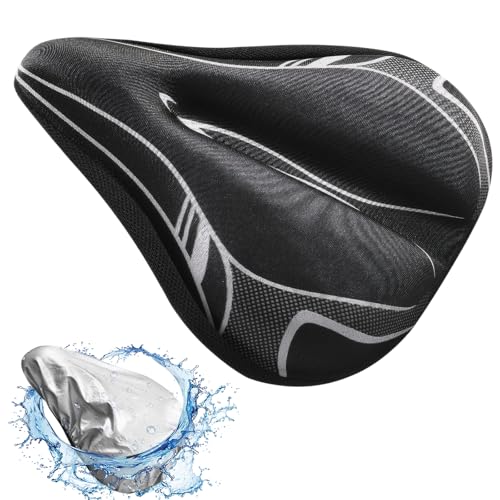 GOHHME Sillin Bicicleta Estatica con Funda Impermeable Almohadilla de Gel de Alta Densidad Transpirable Diseño Antideslizante para Mayor Estabilidad Eficaz absorción de Impactos para aliviar el Dolor