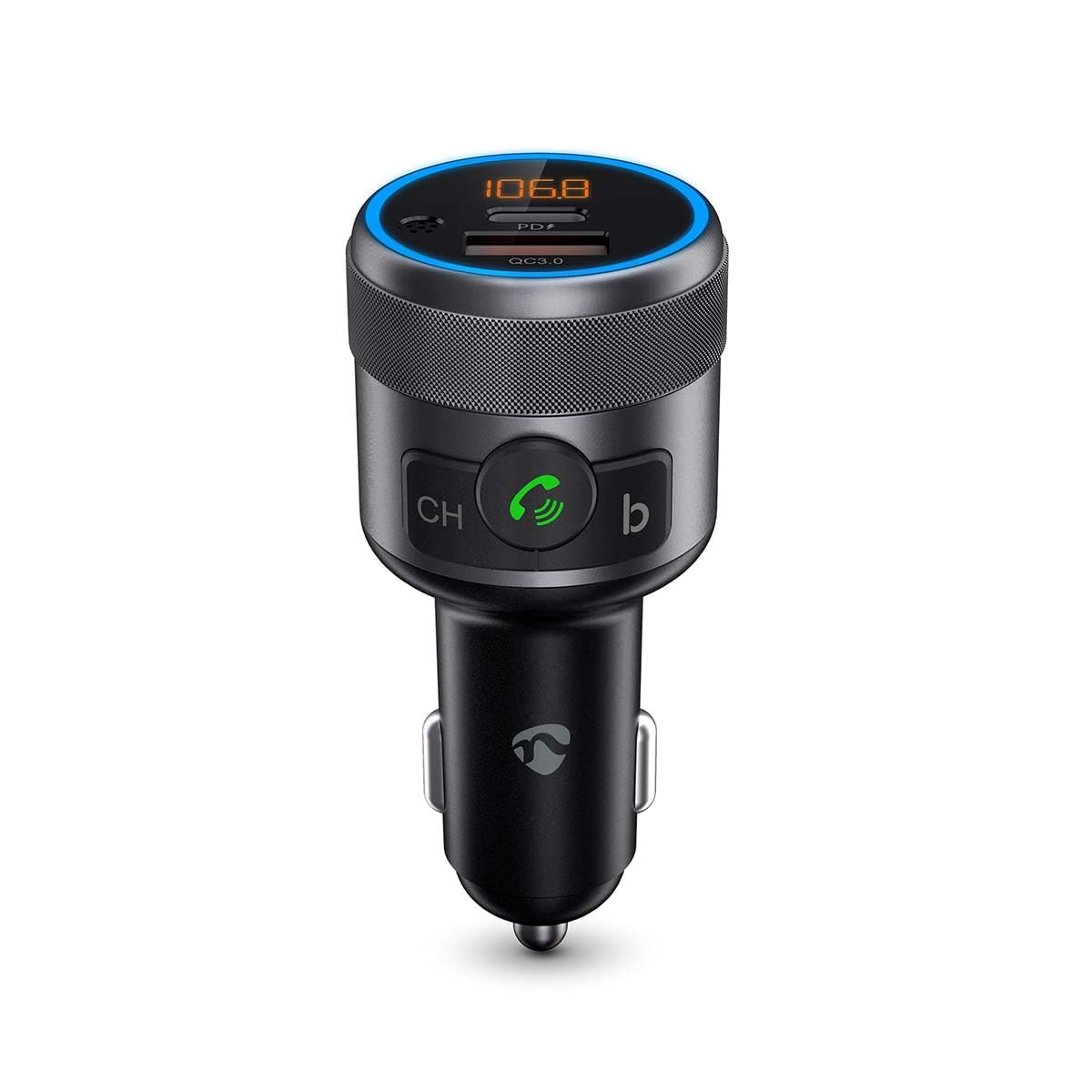 Nedis Kfz Audio FM Transmitter - Fest - freisprechend - 1" - Amber Screen - Bluetooth - PD 18 W/PD 24 W - Schnellladung - Bass Boost - Google Assistant/Siri - Schwarz