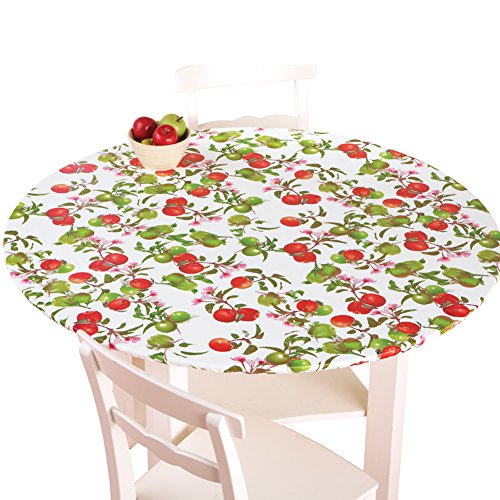 Collections Etc. Patterned Fitted Table Cover with Soft Flannel Backing and Durable Wipe-Clean Vinyl Construction, Apples, Oval