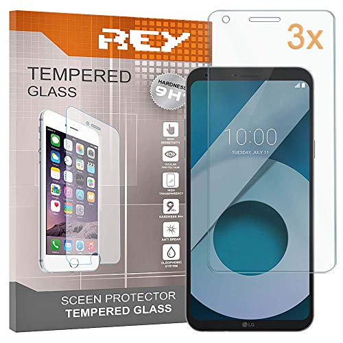 REY 3X Protector de Pantalla para LG Q6 / Q6 Alpha / Q6 Plus, Cristal Vidrio Templado Premium