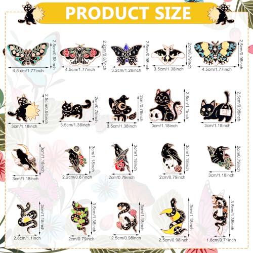 Ceenna 100 Pcs Black Enamel Pins Bulk Gothic Cat Butterfly Snake Crow Witch Brooches Spooky Horror Halloween Lapel Pins for Backpack Bags Clothes Vintage Cute Kawaii Funny Emo Gift Women2