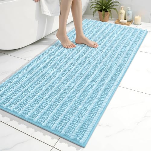 Image of Arotive Luxury Bathroom Ruuner Rugs 47x24, Extra Soft Thick Absorbent Shaggy Chenille Bath Rugs, Machine Wash Dry, Bath Mats for Bathroom Floor, Tub and Shower, Home Decor Accessories, Blue
