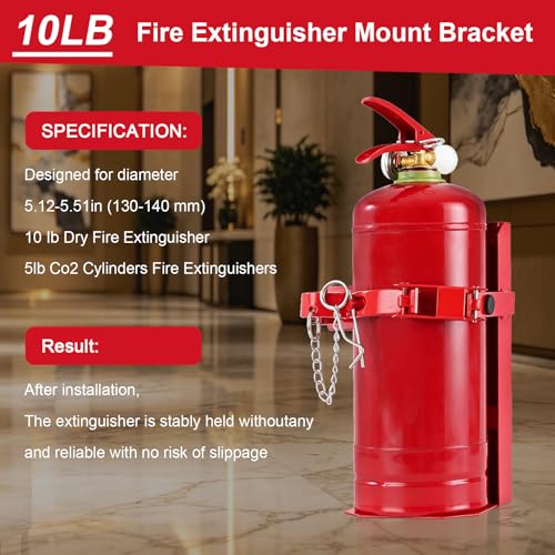 Image of Heavy Duty Fire Extinguisher Bracket,Fire Extinguisher Mount Bracket for 10lb Dry /5lb Co2 Extinguisher,Metal Wall Mount Fire Extinguishers Holder for Vehicle, Boat, Marine, Truck, Home, School (Red)