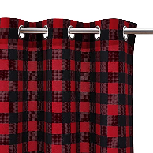 Caromio Buffalo Check Textured Grommet Window Curtain Panels For Living Room Christmas Decorative Drapes For Bedroom,Plaid Gingham Christmas Home Decor Window Treatment,Red And Black,W37Xl95,2 Panels #TOP1