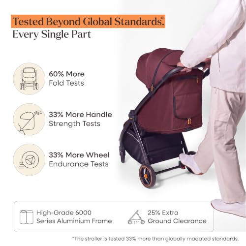 Image of Loopie Hop 1 Hand Fold Travel Friendly Compact CABIN Stroller for 0-4 Years | 3 position RECLINE Seat with SLEEPING position | SUN Protection UPF 50+ Canopy | 5 Point Safety HARNESS | 360 Wheels | 5 KG storage BASKET | WASHABLE Oxford Cotton fabric | MOSQUITO NET | Self-standing | 1 year WARRANTY | Maroon