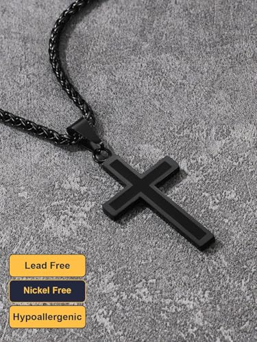 Image of U7 Cross Necklace for Men, Stainless Steel Silver Black Gold Mens Cross Necklace, 22-24 Inches