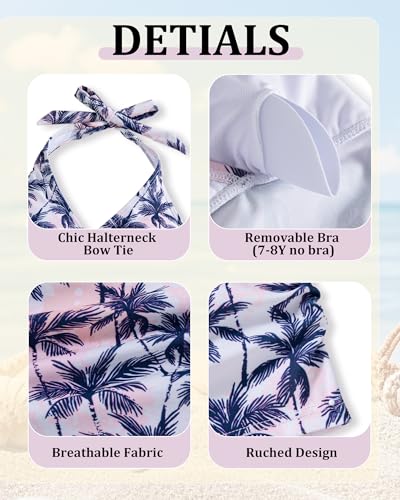 Image of YOURUIKEY Girls Tankini Swimsuit 2 Piece Halterneck Bathing Suit Adjustable Straps and Removable Bra for Girls and Teen 7-16Y