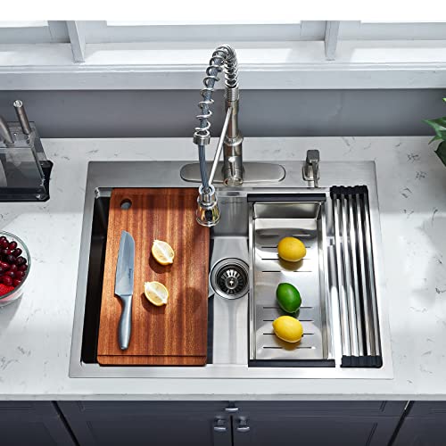 Ecochannels Kitchen Sink, 25 X 22 Inch Drop In Kitchen Sink Stainless Steel Topmount Kitchen Sink Workstation Sink Single Bowl #TOP2