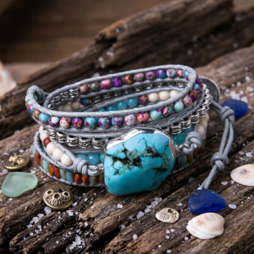 Image of YGLINE Boho Handmade Wrap Leather Tube Crystal Stone Bracelet for Women