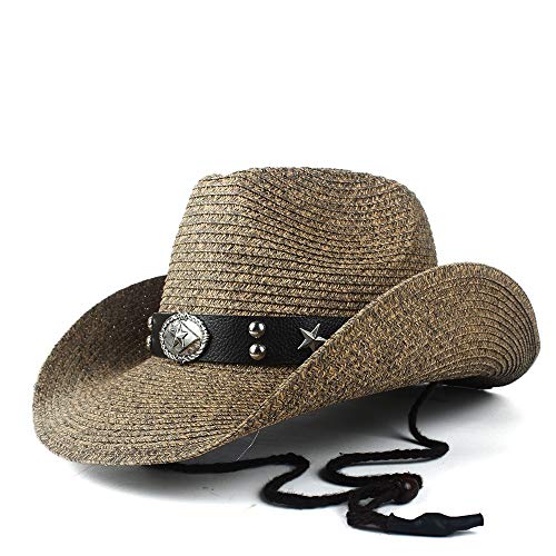 Jiuyue-hats, 2019 Damen Westernhut mit 12 Strohhalmen, hohl, für Damen, Sommer, Damen, Herren, Strand, Sombrero, Hombre Panama, Cowgirl Jazz Sonnenkappe, lässige Mode (Farbe: 3, Größe: 56-58) Cover