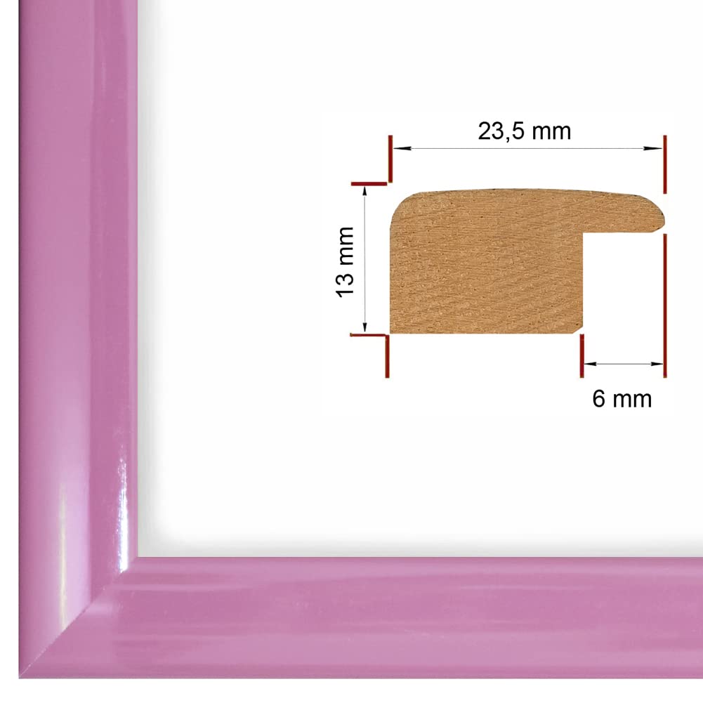 NiRa Massiv Holz Bilderrahmen Schmal 59,4 x 84,1 cm DIN A1 in Alt-Rosa Hochglanz | Farbe und Größe wählbar | Rahmen für Poster | Puzzle | Foto collage HD124