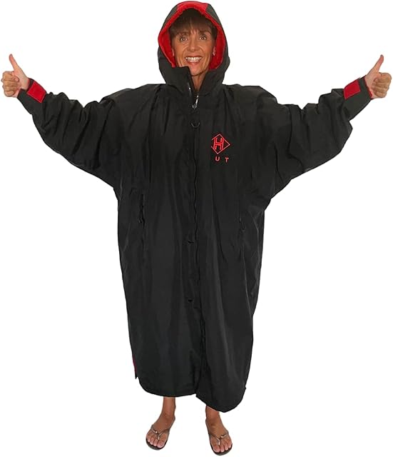 HUT Premium Waterproof Change Robe - Waterproof, windproof, super-warm changing robe. Long sleeve, unisex, Great for surfers and open water swimmers and more! (Size - Medium)