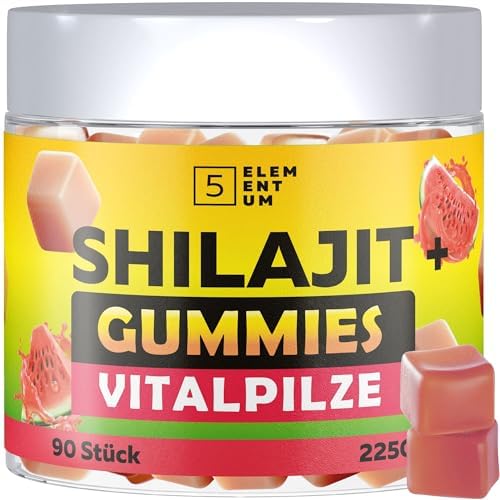 Gominolas de Shilajit - 2200mg | 90 Unidades - Shilajit del Himalaya con Melena de León, Reishi, Chaga y Cordyceps - Sabor a Sandía