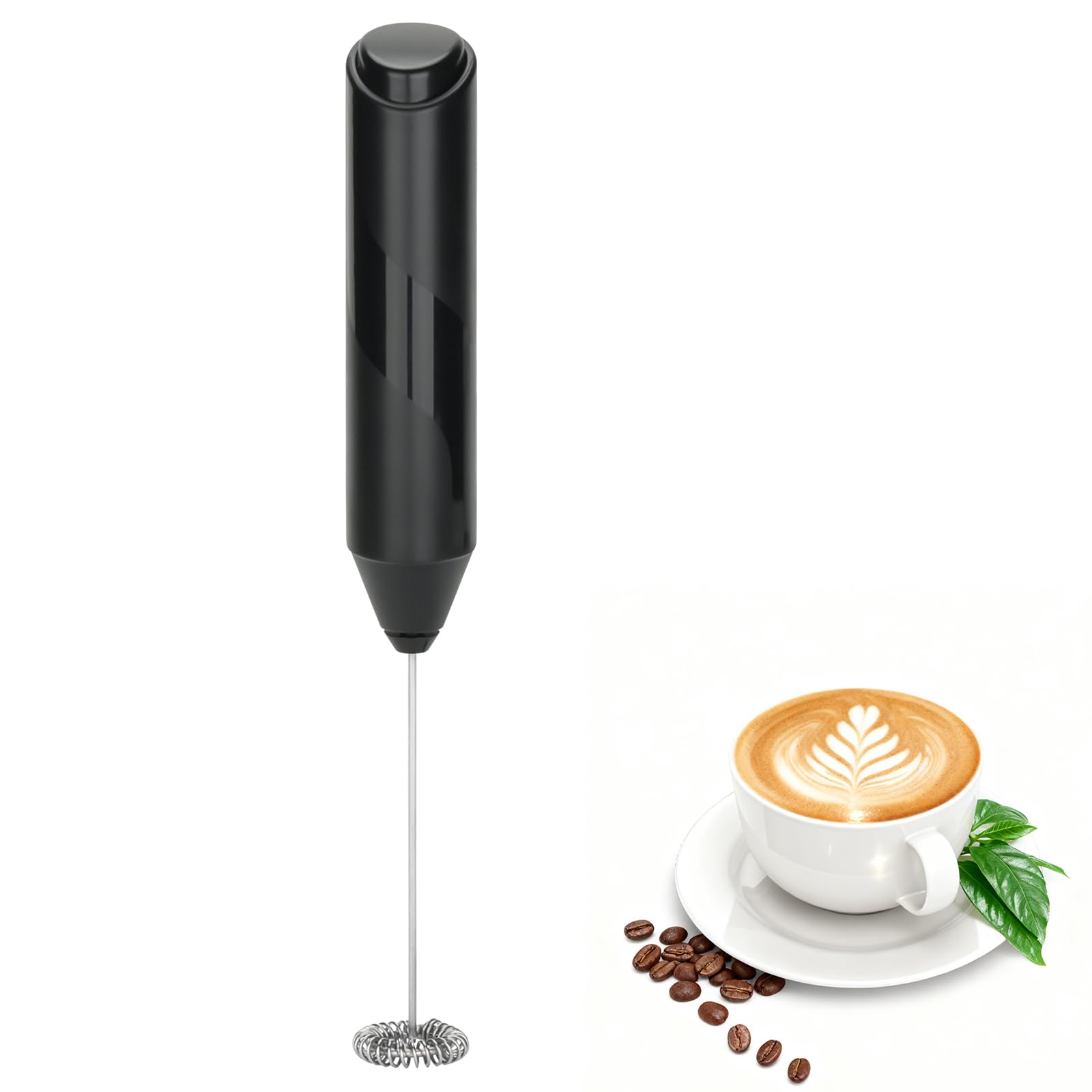 Qeelin Powerful Handheld Milk Frother, Battery-Operated Coffee Frother Wand with Stainless Steel Whisk, 14000RPM Speed Rotation Hand Drink Mixer for Coffee, Cappuccino (Black)