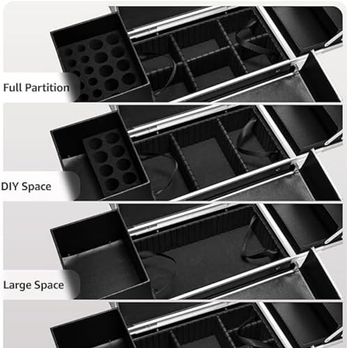 Rolling Cosmetic Case: Large Storage Trolley, 4 Trays, Removable Middle Layer, Black4