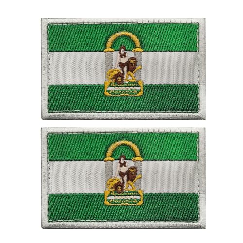 2 parches bordados de la bandera de España y Andalucía, emblema táctico, insignias, gancho para coser en el brazo, hombro, para ropa, bolsas, mochila
